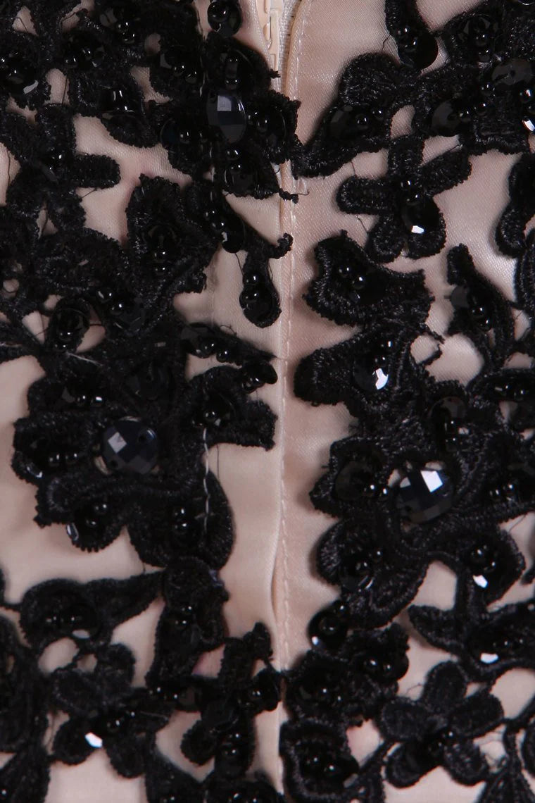 Two-Tone Party Dresses Scoop A-Line Chiffon With Black Applique New